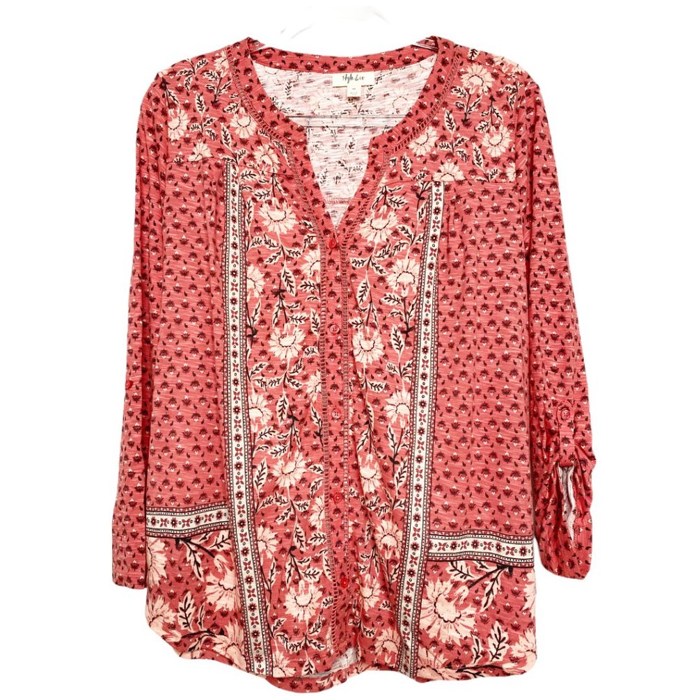 Style & Co Eastern Sanctuary Knit Top Split Neck
